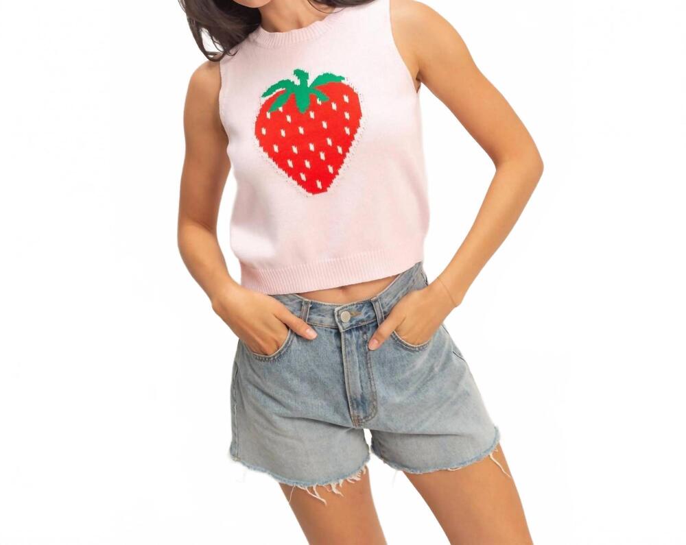 NEW DOUBLE ZERO strawberry sleeveless knit top in soft pink